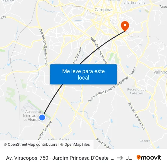 Av. Viracopos, 750 - Jardim Princesa D'Oeste, Campinas to Unip map