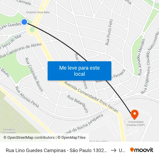 Rua Lino Guedes Campinas - São Paulo 13026 Brasil to Unip map