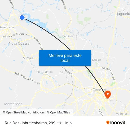 Rua Das Jabuticabeiras, 299 to Unip map