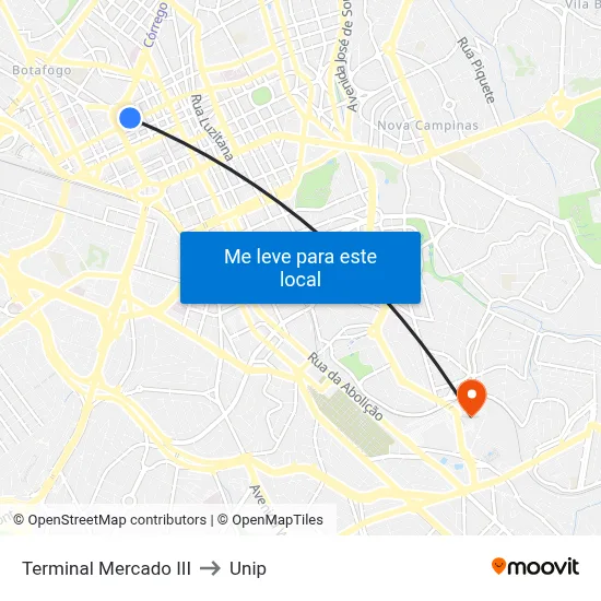 Terminal Mercado III to Unip map