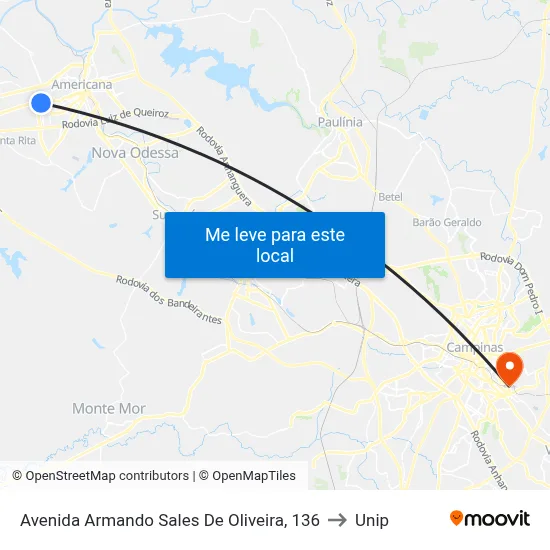 Avenida Armando Sales De Oliveira, 136 to Unip map