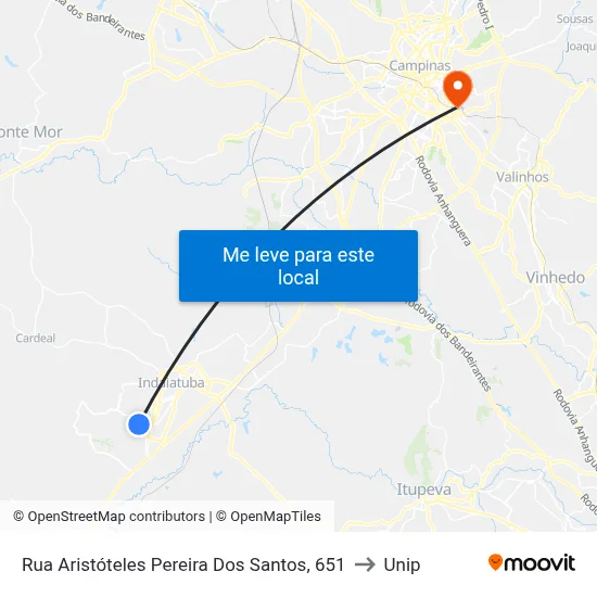 Rua Aristóteles Pereira Dos Santos, 651 to Unip map