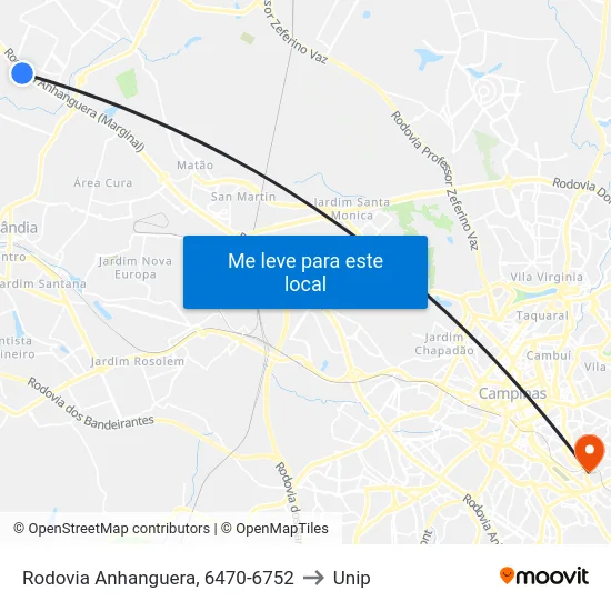Rodovia Anhanguera, 6470-6752 to Unip map