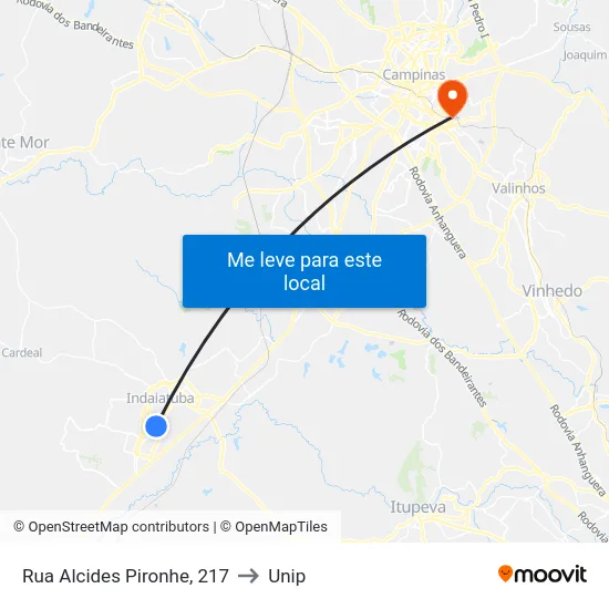 Rua Alcides Pironhe, 217 to Unip map