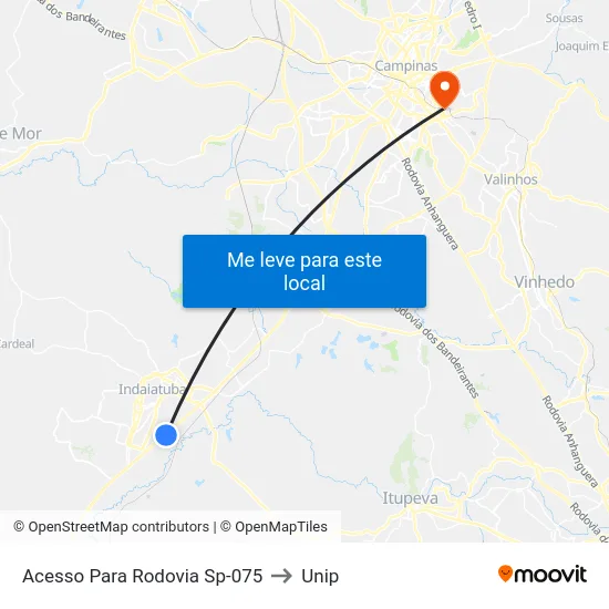 Acesso Para Rodovia Sp-075 to Unip map