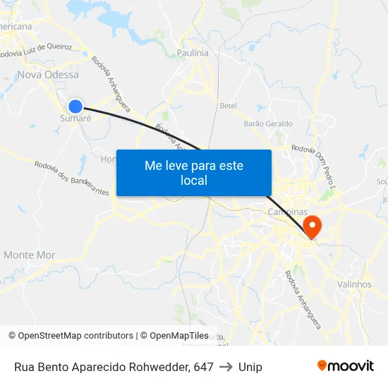 Rua Bento Aparecido Rohwedder, 647 to Unip map