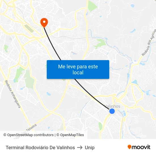 Terminal Rodoviário De Valinhos to Unip map