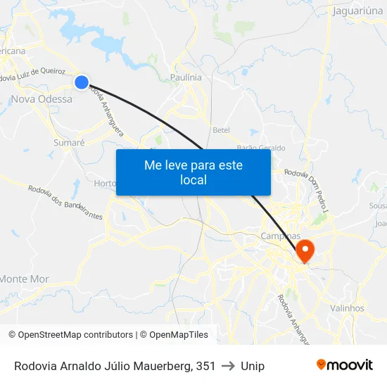 Rodovia Arnaldo Júlio Mauerberg, 351 to Unip map