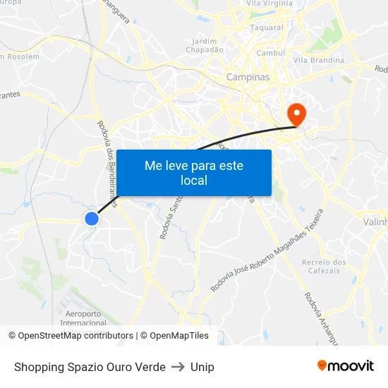 Shopping Spazio Ouro Verde to Unip map