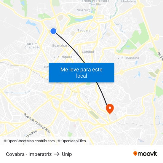 Covabra - Imperatriz to Unip map