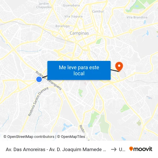 Av. Das Amoreiras - Av. D. Joaquim Mamede Da Silva Leite to Unip map