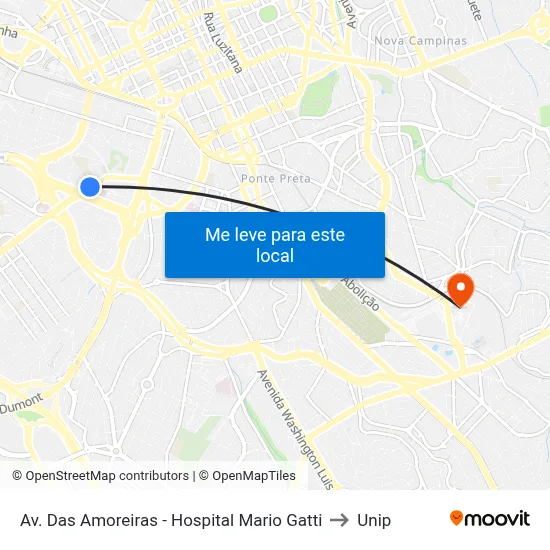 Av. Das Amoreiras - Hospital Mario Gatti to Unip map