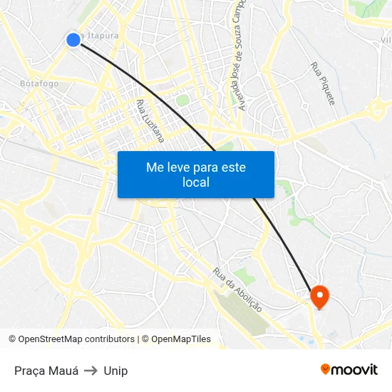 Praça Mauá to Unip map