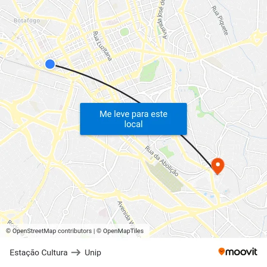 Estação Cultura to Unip map
