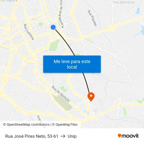 Rua José Pires Neto, 53-61 to Unip map