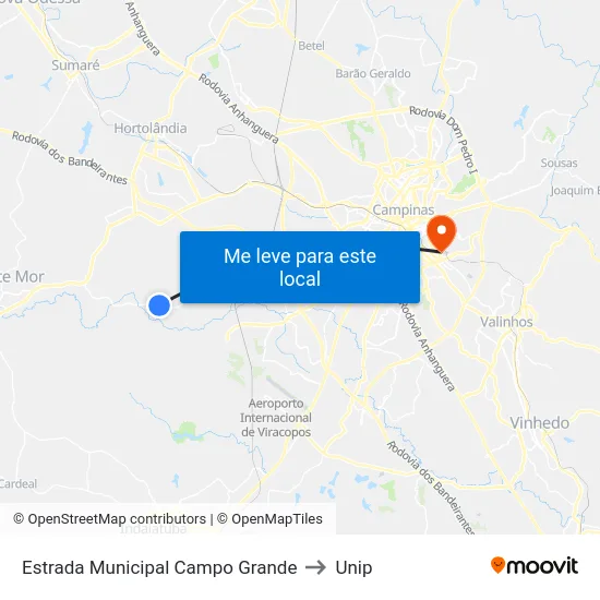 Estrada Municipal Campo Grande to Unip map