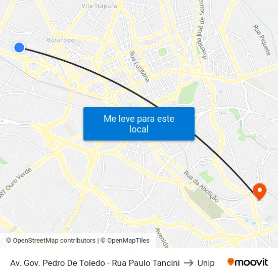 Av. Gov. Pedro De Toledo - Rua Paulo Tancini to Unip map