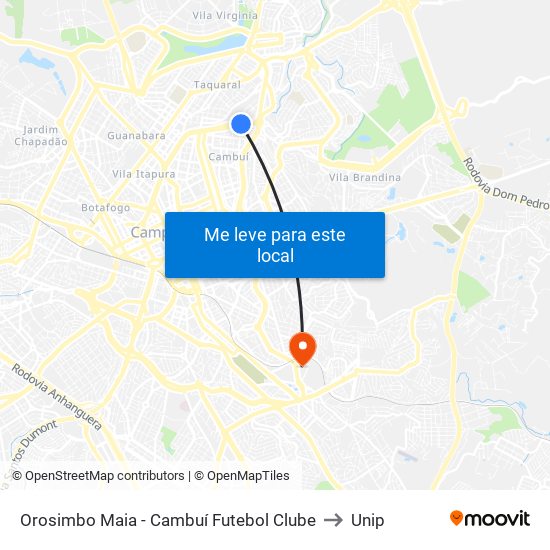 Orosimbo Maia - Cambuí Futebol Clube to Unip map