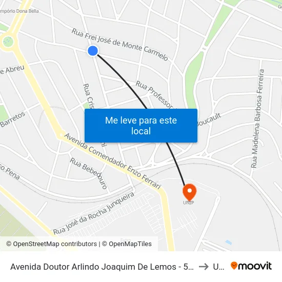 Avenida Doutor Arlindo Joaquim De Lemos -  570 - Vila Lemos to Unip map