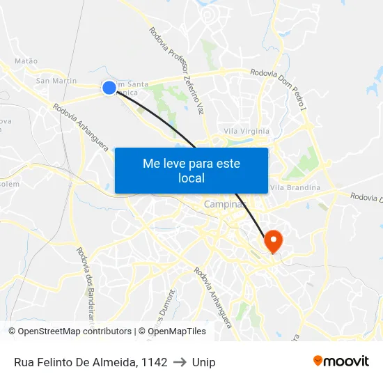 Rua Felinto De Almeida, 1142 to Unip map