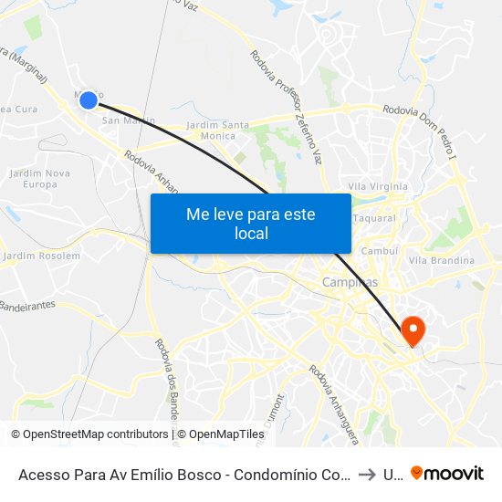 Acesso Para Av Emílio Bosco - Condomínio Coronel -  Sumaré - São Paulo to Unip map