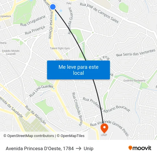 Avenida Princesa D'Oeste, 1784 to Unip map