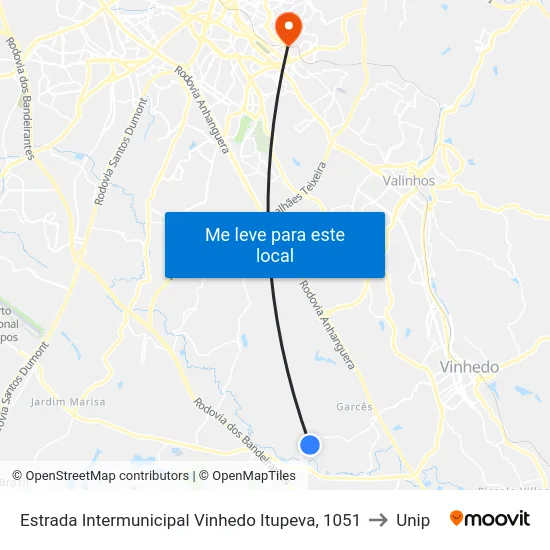 Estrada Intermunicipal Vinhedo Itupeva, 1051 to Unip map