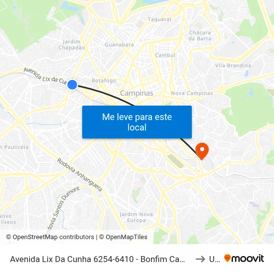 Avenida Lix Da Cunha 6254-6410 - Bonfim Campinas - SP 13070-716 Brasil to Unip map
