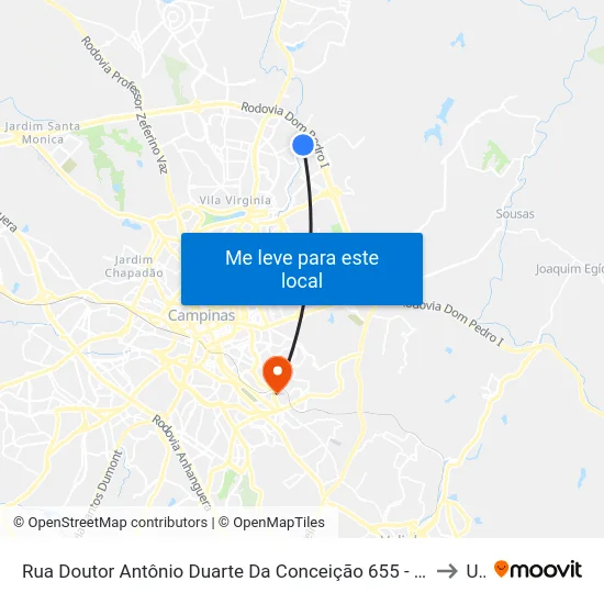 Rua Doutor Antônio Duarte Da Conceição 655 - Jardim Santana Campinas - SP 13092-599 Brasil to Unip map