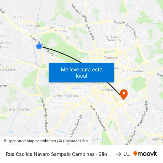 Rua Cacilda Navaro Sampaio Campinas - São Paulo 13067 Brasil to Unip map