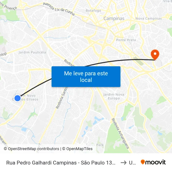 Rua Pedro Galhardi Campinas - São Paulo 13060 Brasil to Unip map