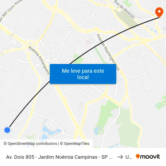 Av. Dois 805 - Jardim Noêmia Campinas - SP 13051-430 Brasil to Unip map