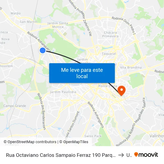 Rua Octaviano Carlos Sampaio Ferraz 190 Parque Via Norte Campinas - SP 13065-700 Brasil to Unip map
