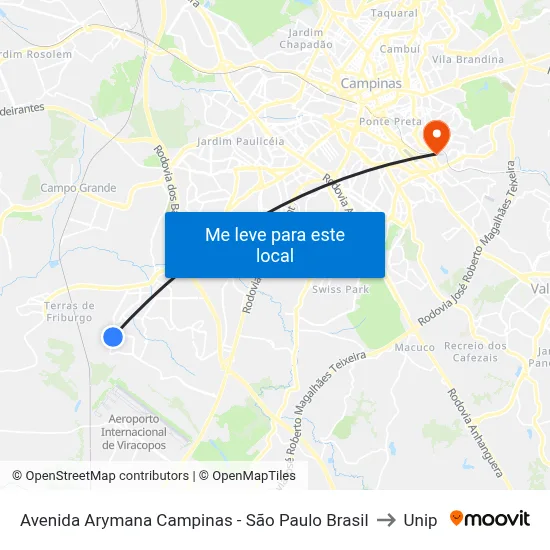 Avenida Arymana Campinas - São Paulo Brasil to Unip map