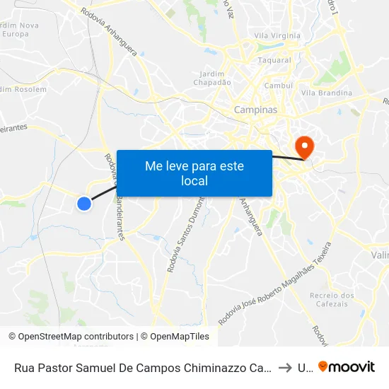 Rua Pastor Samuel De Campos Chiminazzo Campinas - São Paulo 13059 Brasil to Unip map