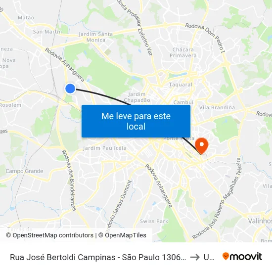 Rua José Bertoldi Campinas - São Paulo 13067 Brasil to Unip map