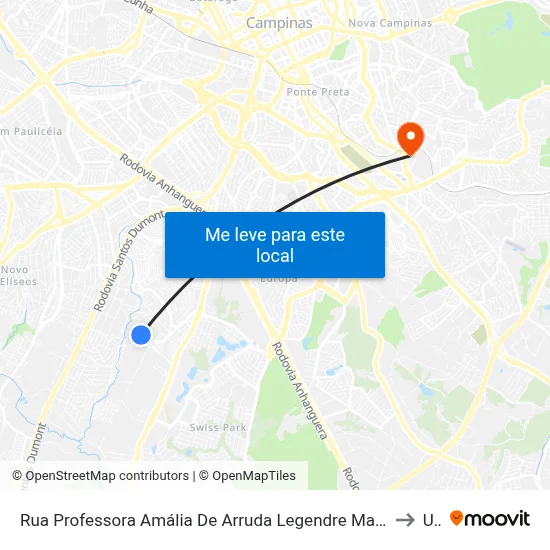 Rua Professora Amália De Arruda Legendre Martini Campinas - São Paulo 13051 Brasil to Unip map