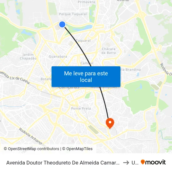 Avenida Doutor Theodureto De Almeida Camargo Campinas - São Paulo Brasil to Unip map