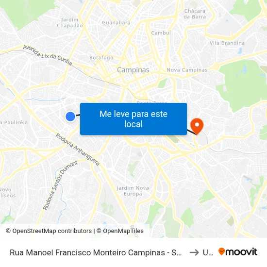 Rua Manoel Francisco Monteiro Campinas - São Paulo 13031 Brasil to Unip map