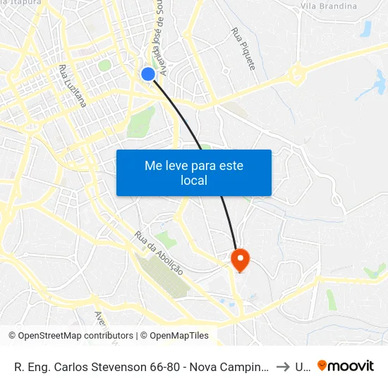 R. Eng. Carlos Stevenson 66-80 - Nova Campinas Campinas - SP Brasil to Unip map