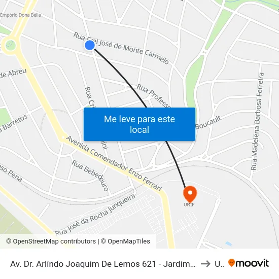 Av. Dr. Arlíndo Joaquim De Lemos 621 - Jardim Proença Campinas - SP 13100-450 Brasil to Unip map