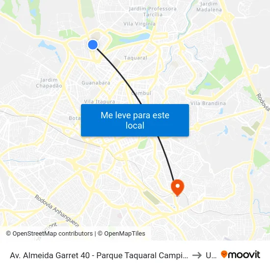 Av. Almeida Garret 40 - Parque Taquaral Campinas - SP 13087-291 Brasil to Unip map