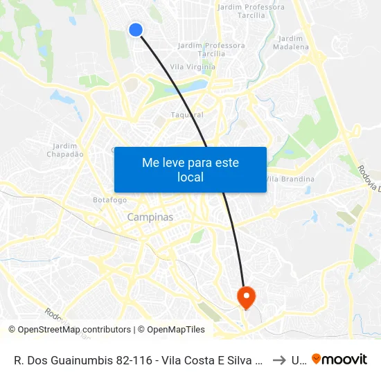 R. Dos Guainumbis 82-116 - Vila Costa E Silva Campinas - SP 13081-530 Brasil to Unip map