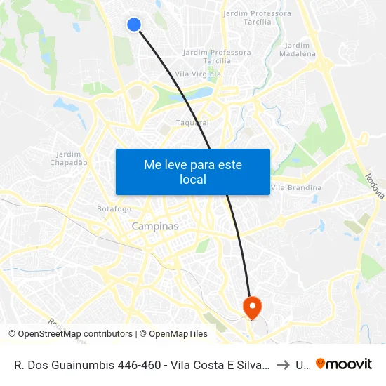 R. Dos Guainumbis 446-460 - Vila Costa E Silva Campinas - SP 13081-530 Brasil to Unip map