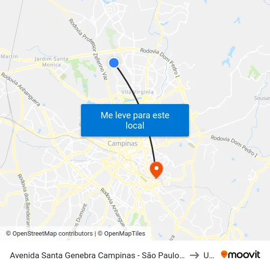 Avenida Santa Genebra Campinas - São Paulo 13081 Brasil to Unip map