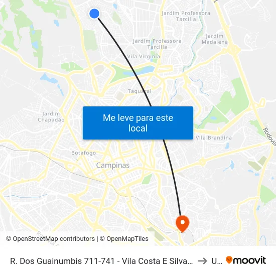 R. Dos Guainumbis 711-741 - Vila Costa E Silva Campinas - SP 13081-530 Brasil to Unip map