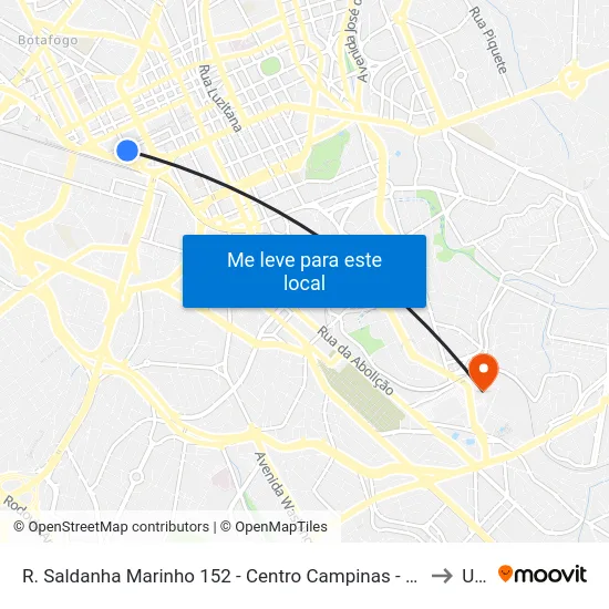 R. Saldanha Marinho 152 - Centro Campinas - SP 13013-081 Brasil to Unip map