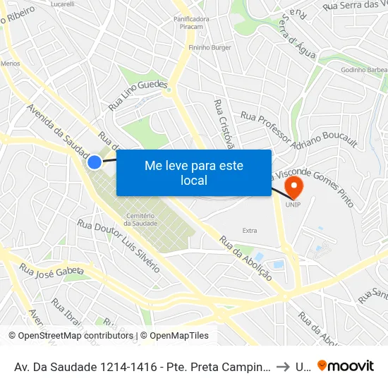 Av. Da Saudade 1214-1416 - Pte. Preta Campinas - SP 13041-670 Brasil to Unip map