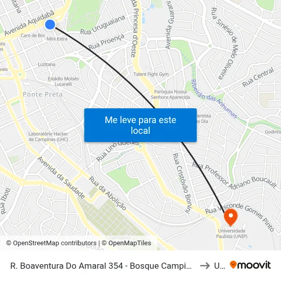 R. Boaventura Do Amaral 354 - Bosque Campinas - SP 13026-908 Brasil to Unip map