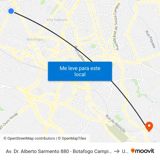 Av. Dr. Alberto Sarmento 880 - Botafogo Campinas - SP 13070-711 Brasil to Unip map